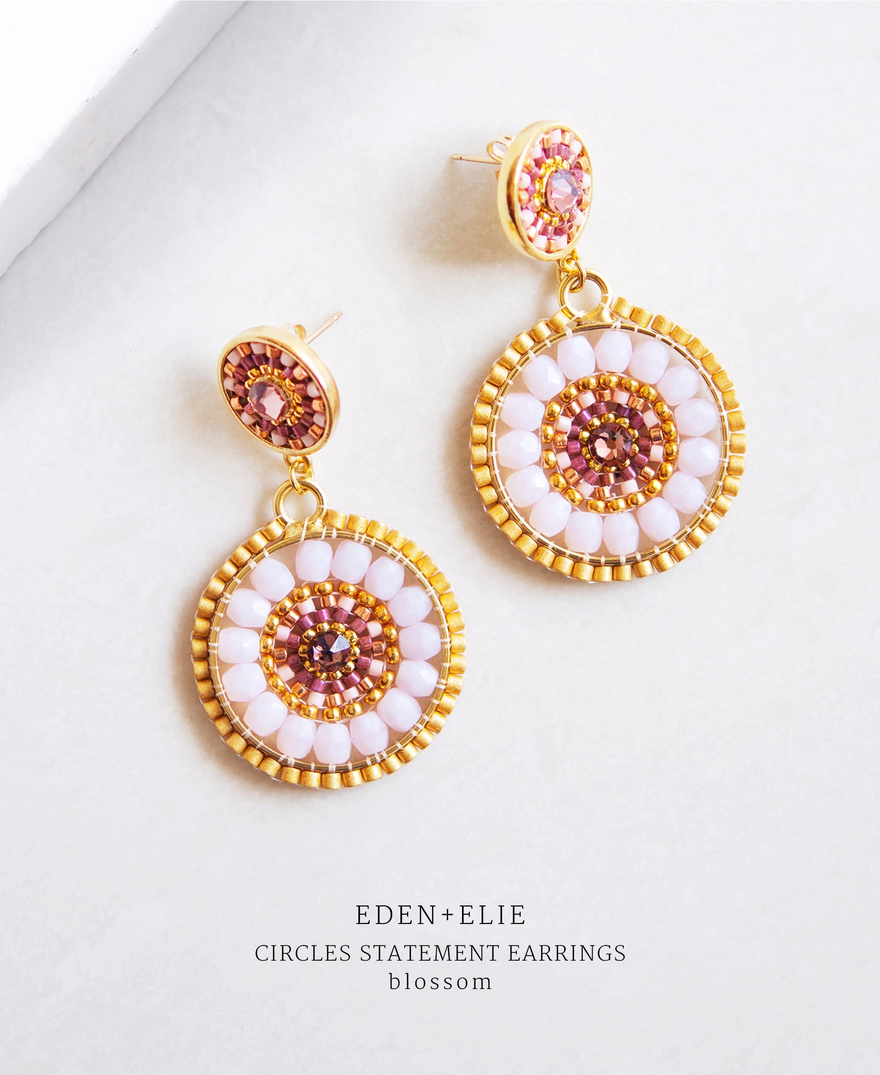 EDEN + ELIE double circle statement drop earrings - blossom pink