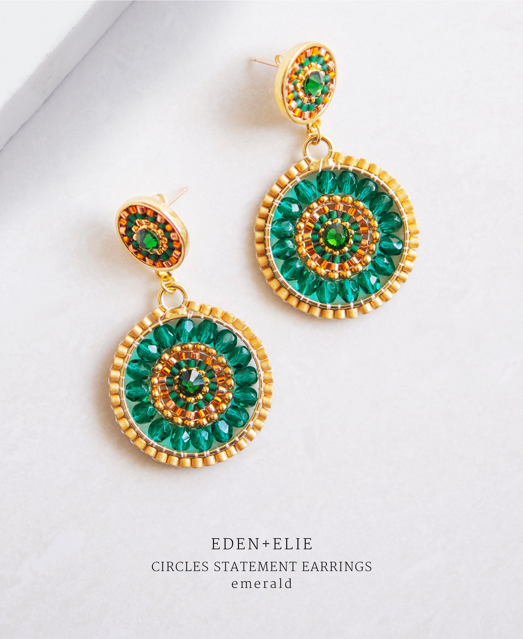 EDEN + ELIE double circle statement drop earrings - emerald green