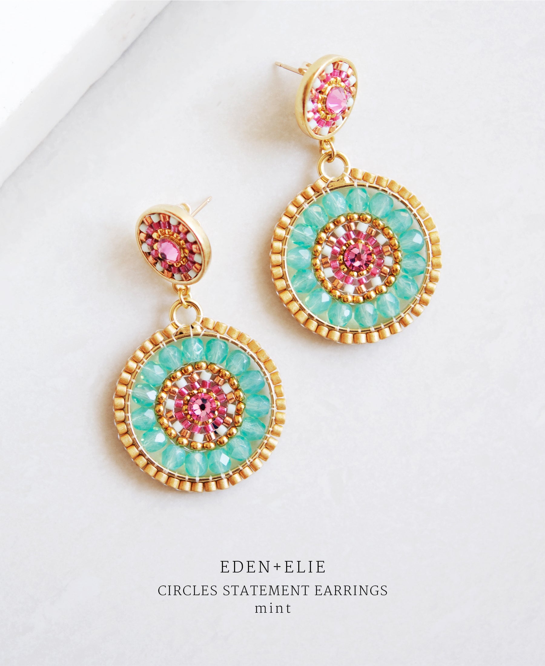 EDEN + ELIE double circle statement drop earrings - mint green