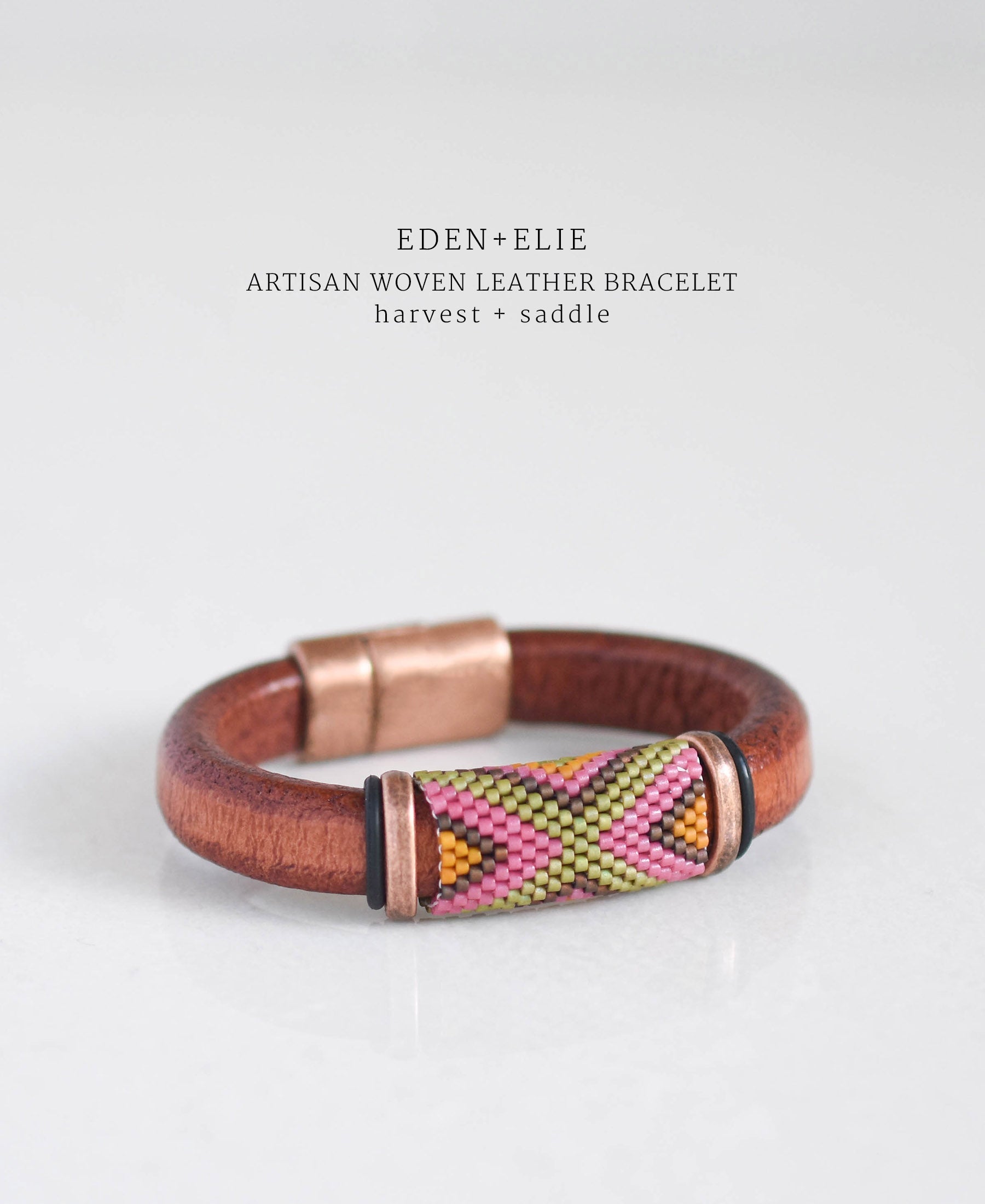 EDEN + ELIE handwoven thick leather bracelet - rich harvest