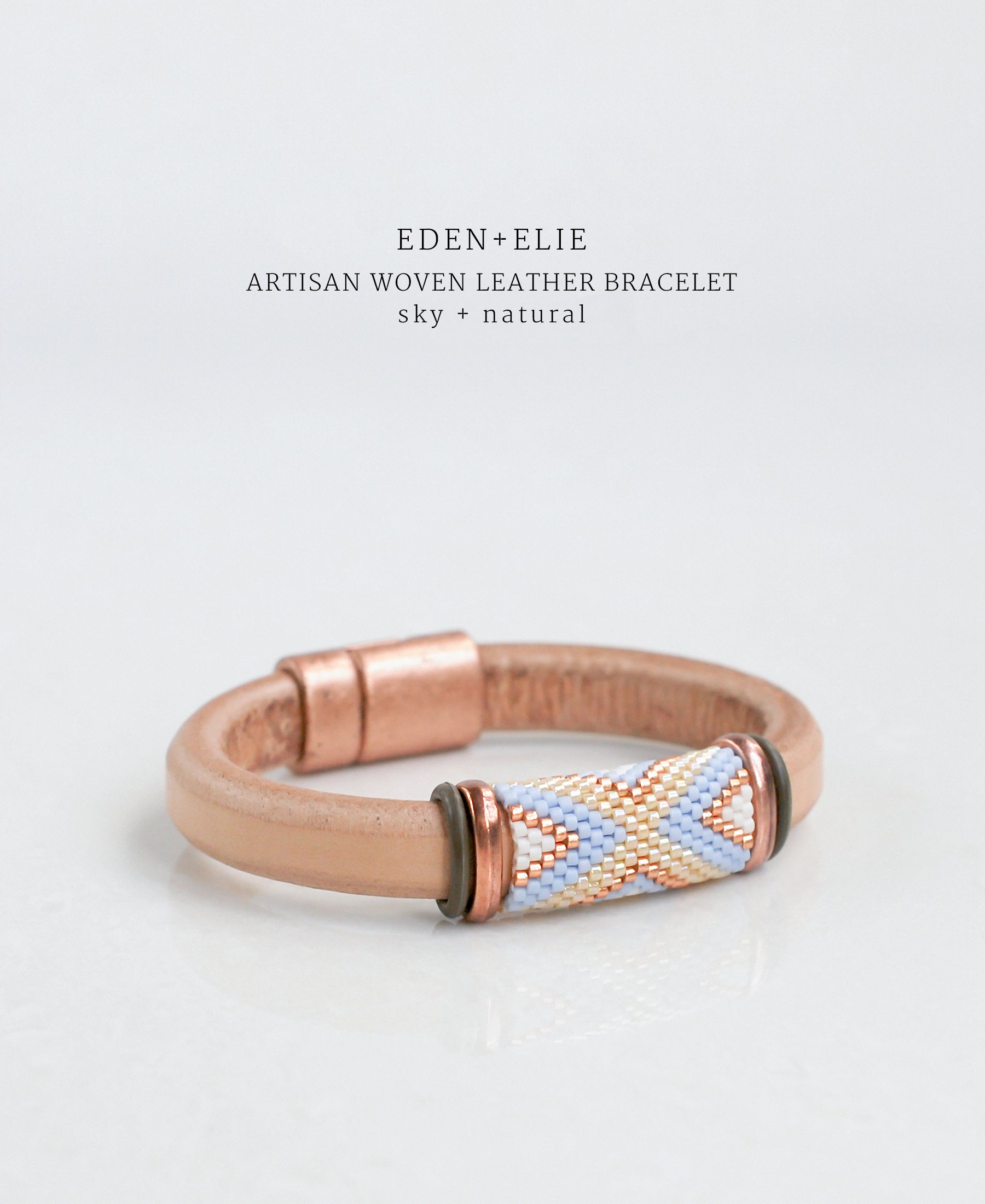 EDEN + ELIE handwoven thick leather bracelet - sky blue
