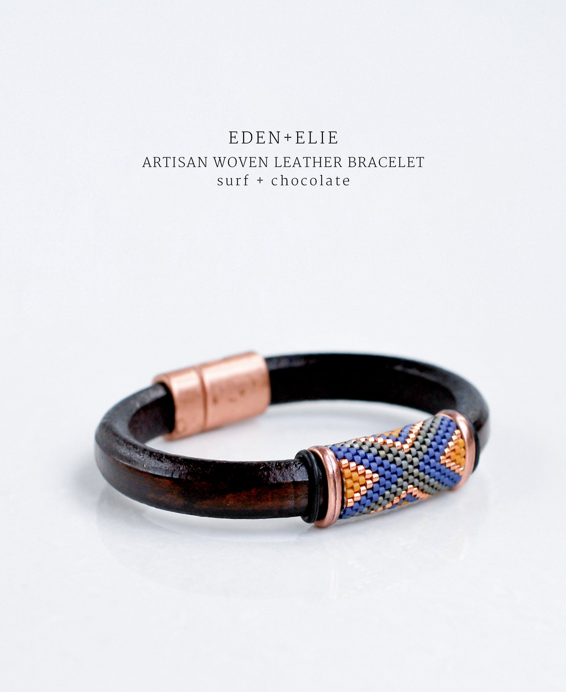 EDEN + ELIE handwoven thick leather bracelet - surf blue