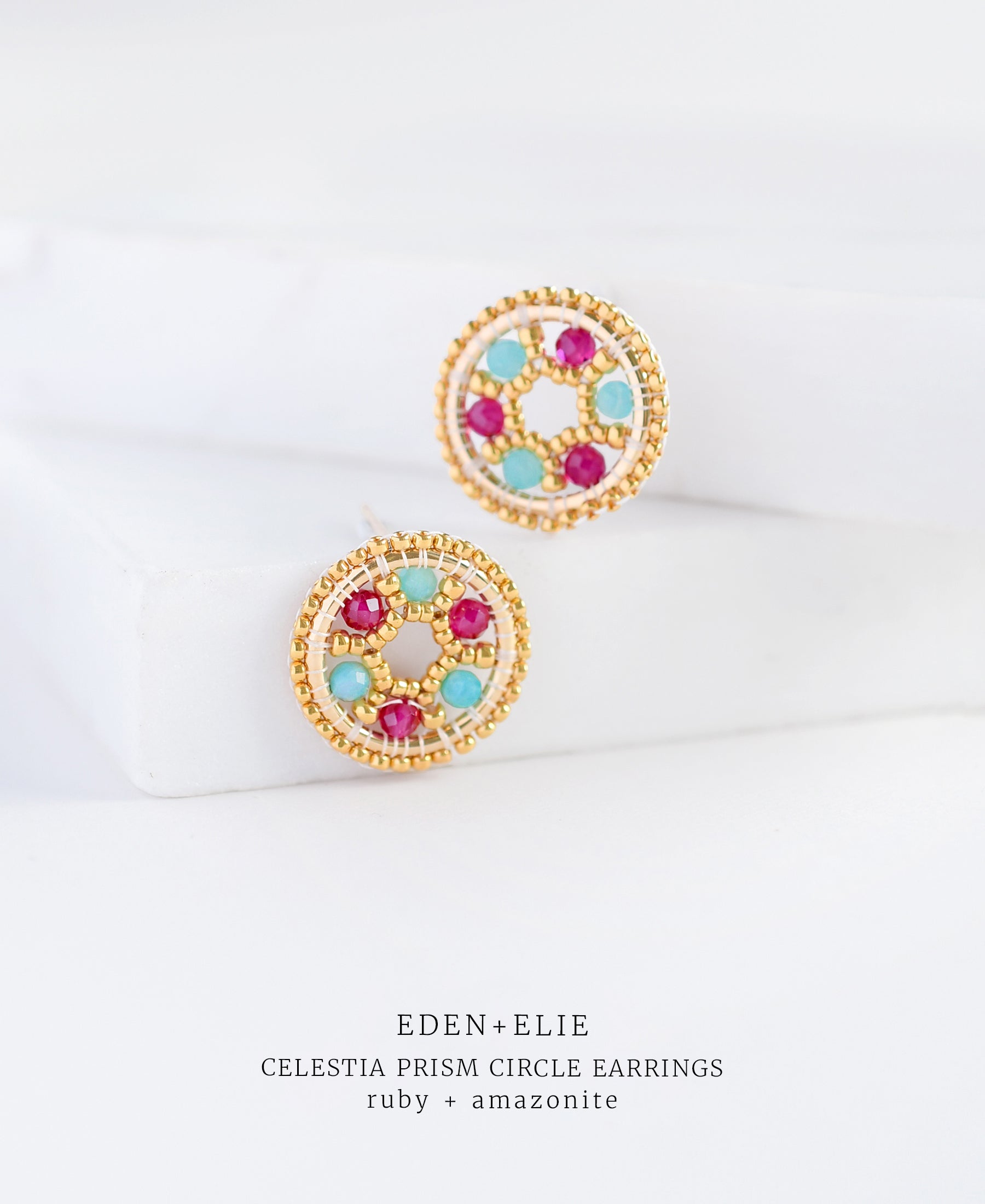 EDEN + ELIE Celestia Prism Circle Earrings - Ruby + Amazonite