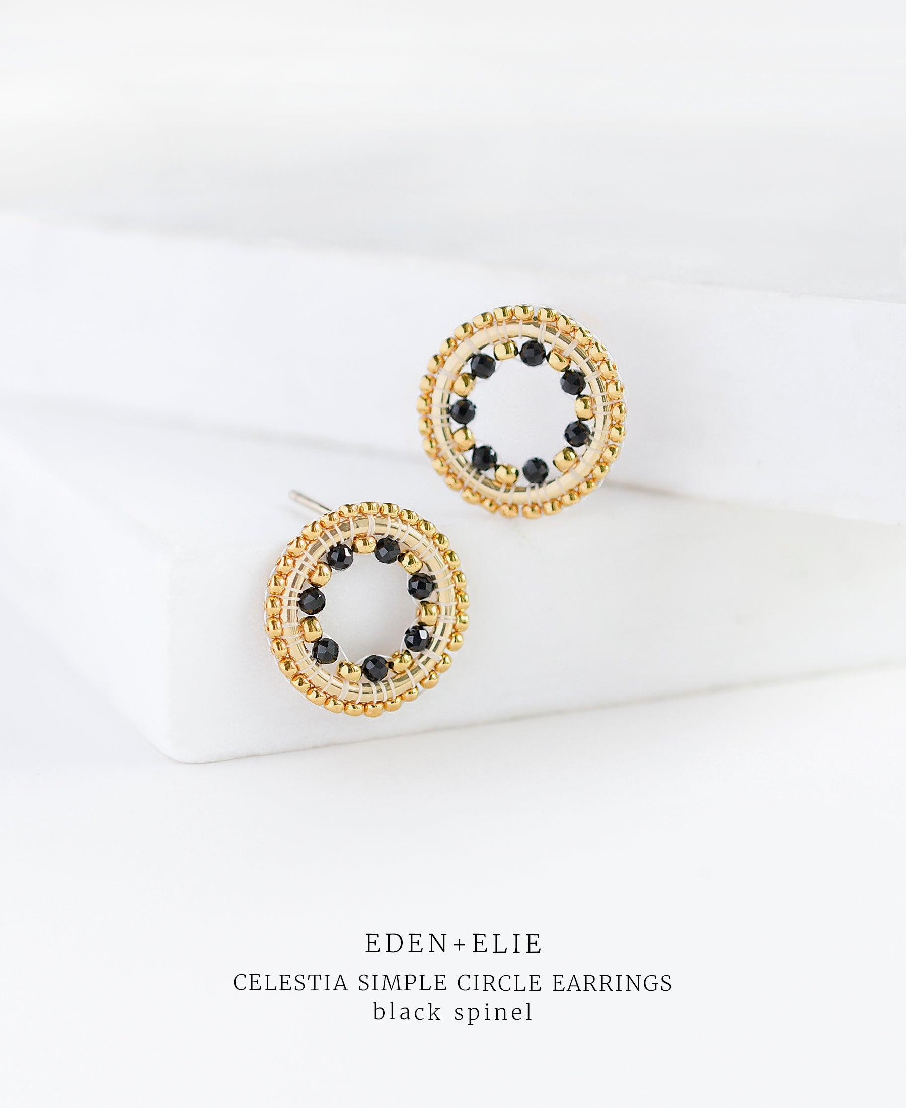 EDEN + ELIE Celestia Simple Circle Earrings - Black Spinel