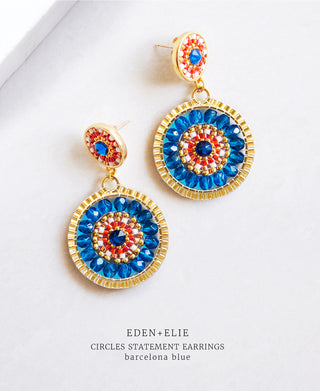 EDEN + ELIE Double Circle Statement Drop Earrings - barcelona blue