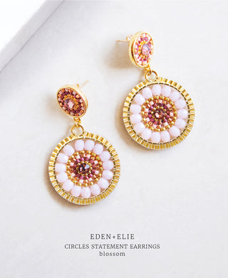 EDEN + ELIE Double Circle Statement Drop Earrings - blossom pink