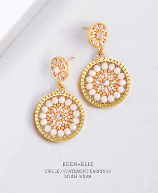 EDEN + ELIE Double Circle Statement Drop Earrings - bridal white