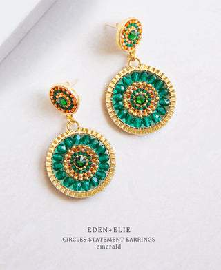 EDEN + ELIE Double Circle Statement Drop Earrings - emerald green