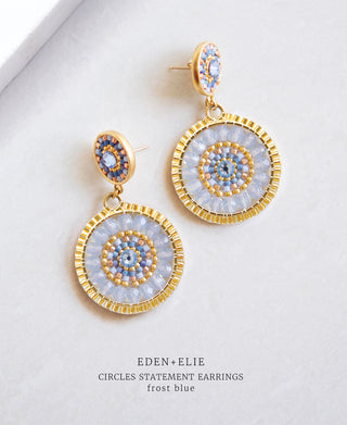 EDEN + ELIE Double Circle Statement Drop Earrings - frost blue