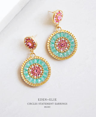 EDEN + ELIE Double Circle Statement Drop Earrings - mint green