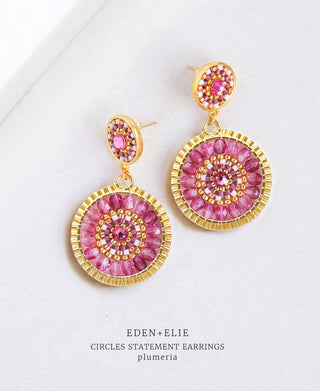 EDEN + ELIE Double Circle Statement Drop Earrings - plumeria pink