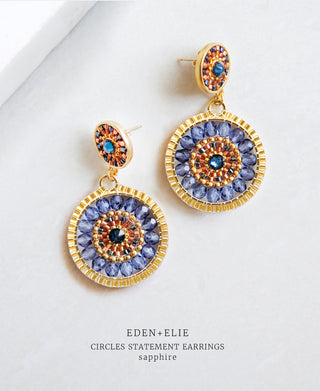 EDEN + ELIE Double Circle Statement Drop Earrings - sapphire blue