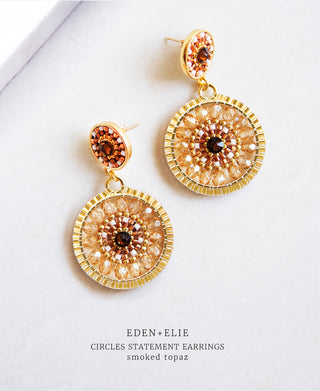 EDEN + ELIE Double Circle Statement Drop Earrings - smoked topaz