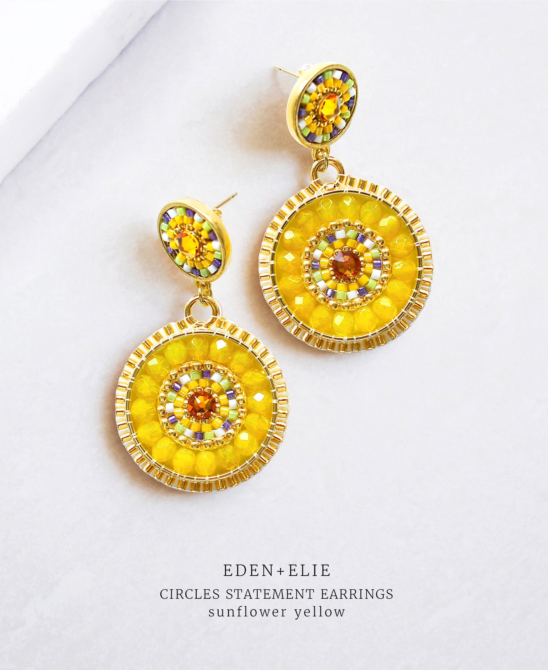 EDEN + ELIE double circle statement drop earrings - sunflower yellow