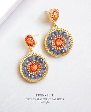 EDEN + ELIE Double Circle Statement Drop Earrings - twilight