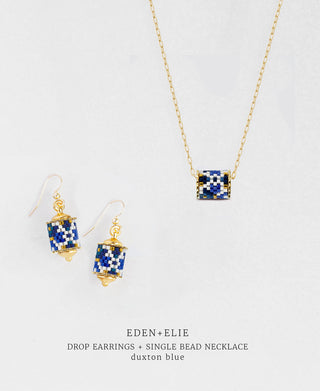 Drop Earrings + Single Bead Necklace Set - Duxton Blue