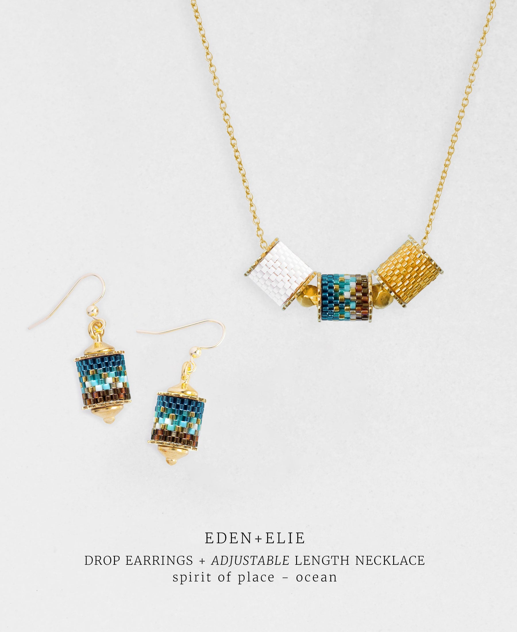 Drop Earrings + Adjustable Length Necklace Set - Spirit of Place Ocean