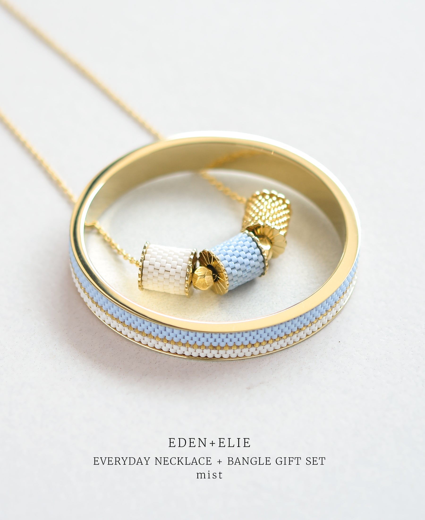 EDEN + ELIE Everyday adjustable length necklace + bangle set - mist blue
