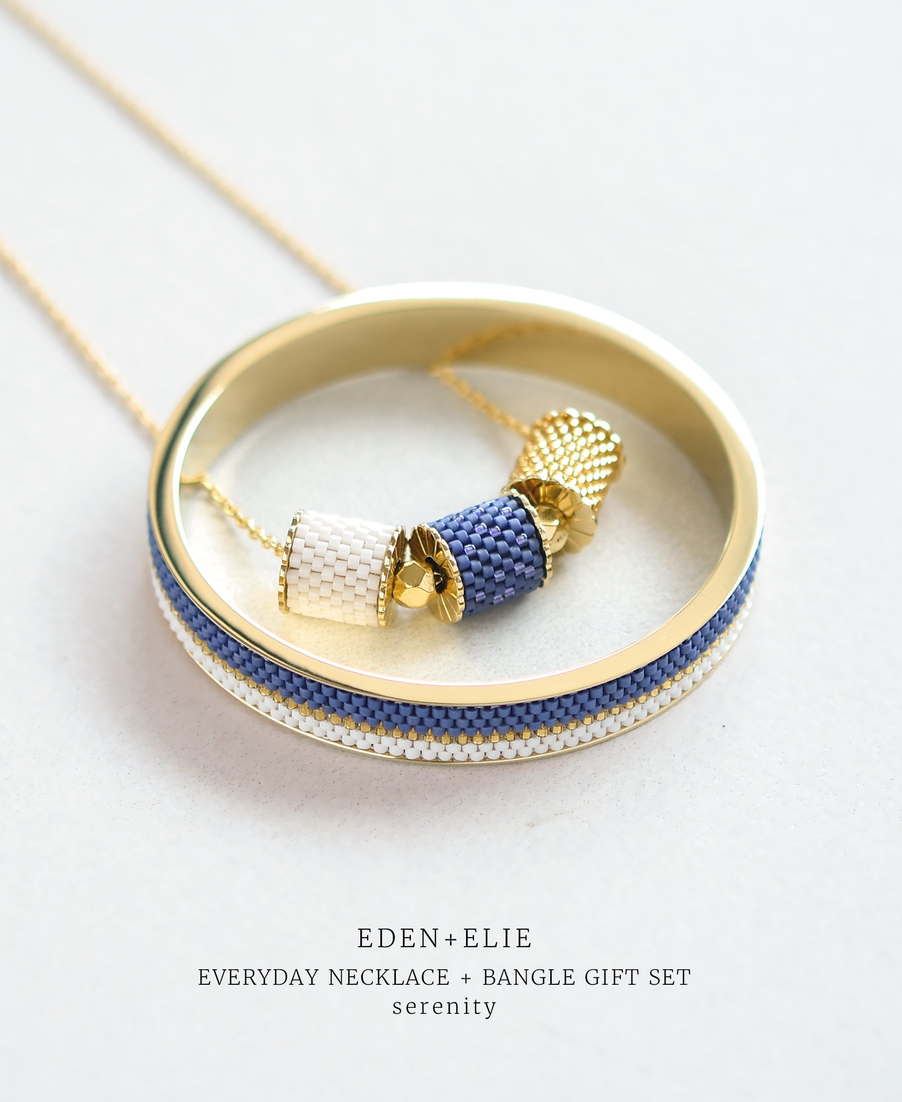 EDEN + ELIE Everyday adjustable length necklace + bangle set - serenity blue