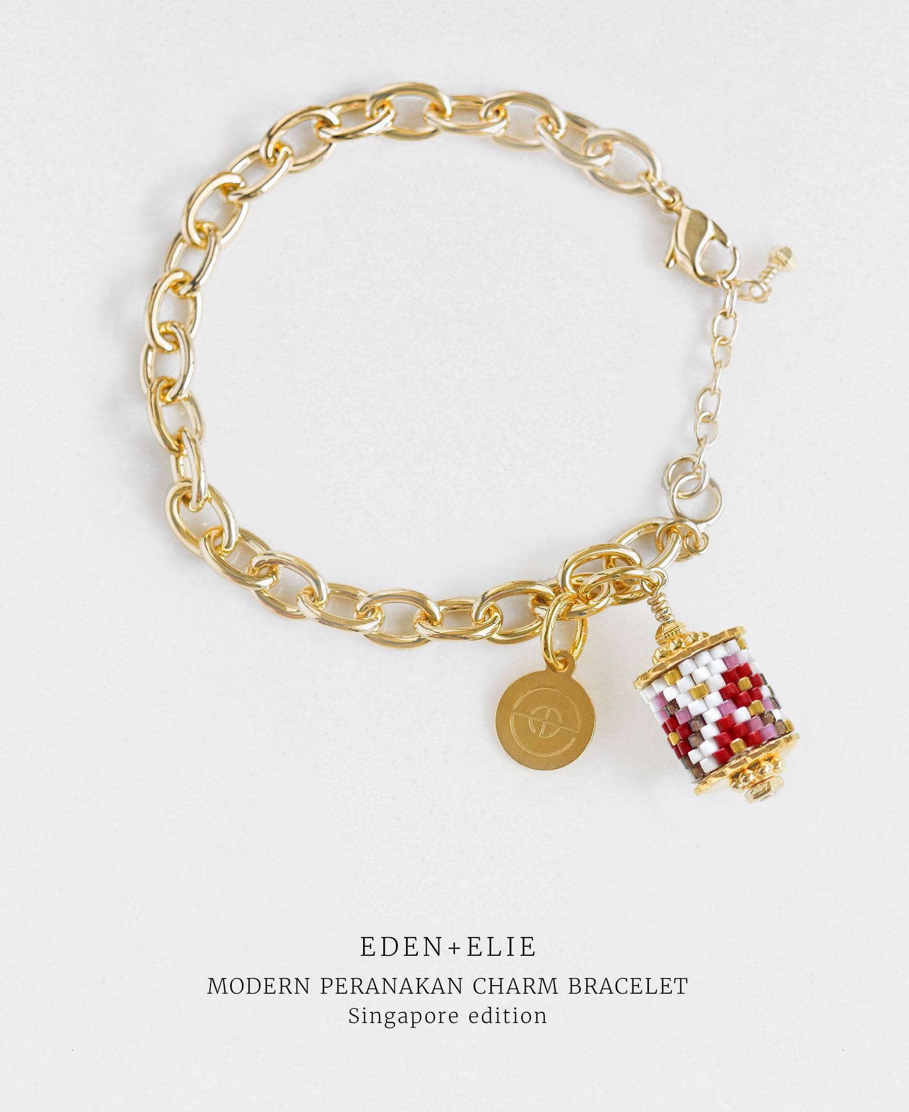 EDEN + ELIE Modern Peranakan gold charm bracelet - Singapore edition