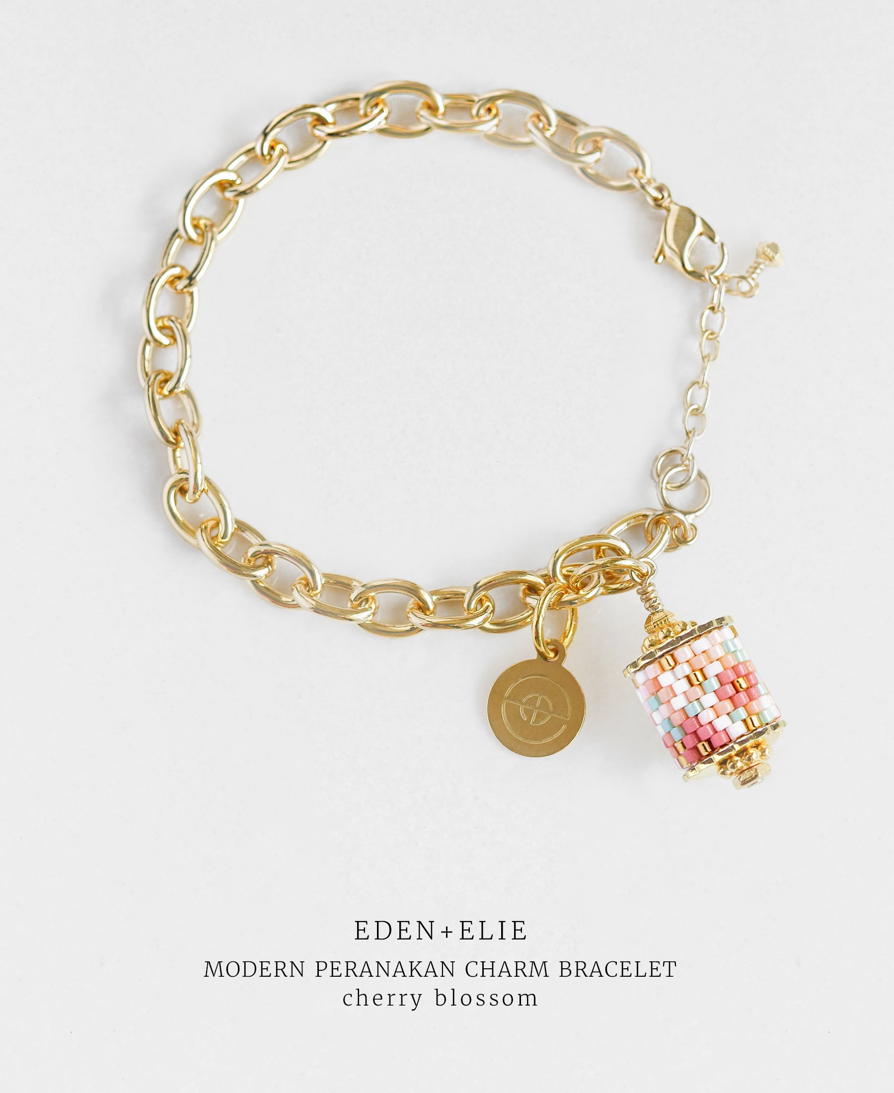EDEN + ELIE Modern Peranakan gold charm bracelet - cherry blossom