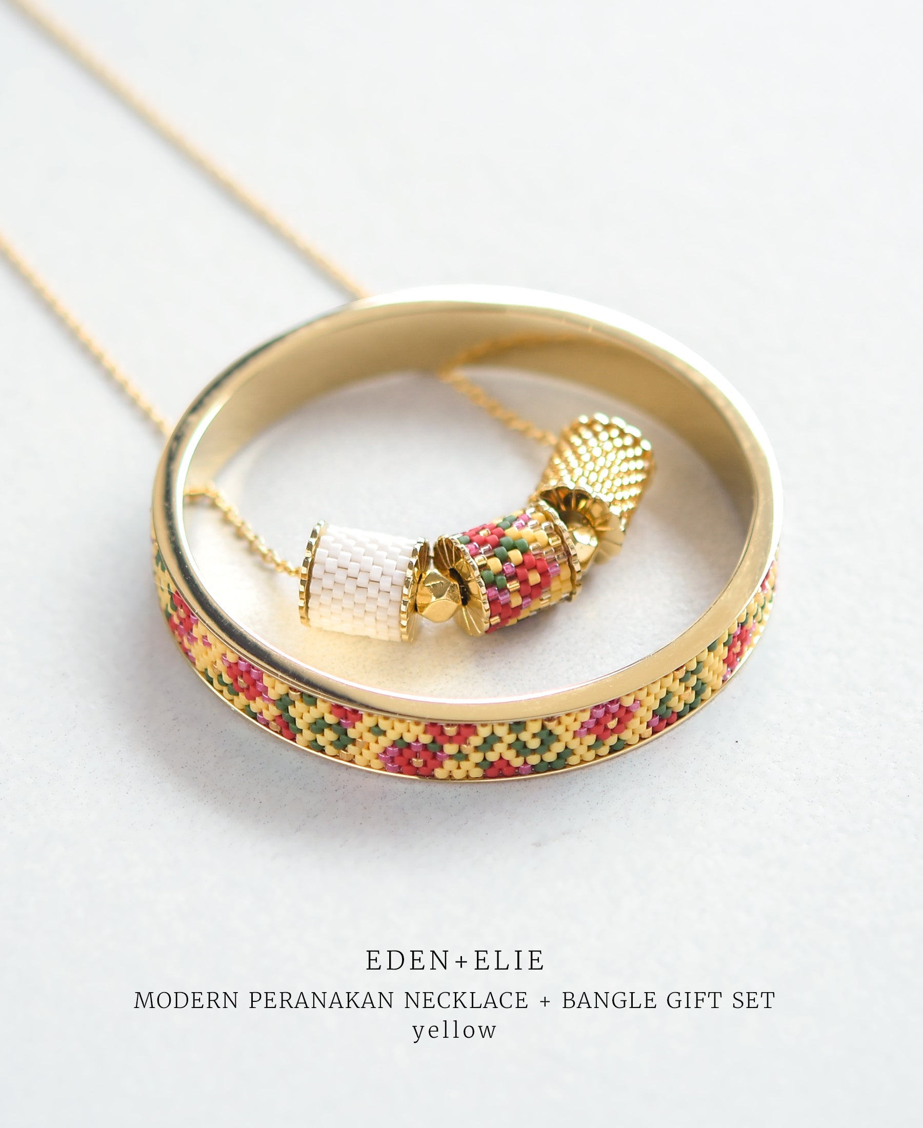 EDEN + ELIE Modern Peranakan adjustable length necklace + bangle gift set - yellow