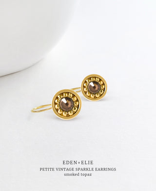 EDEN + ELIE Petite Vintage Sparkle drop earrings - Smoked Topaz