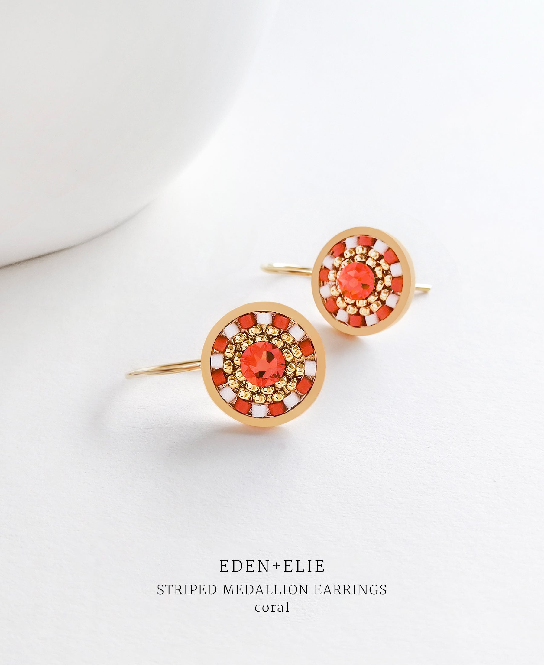 EDEN + ELIE Striped Medallion drop earrings - coral