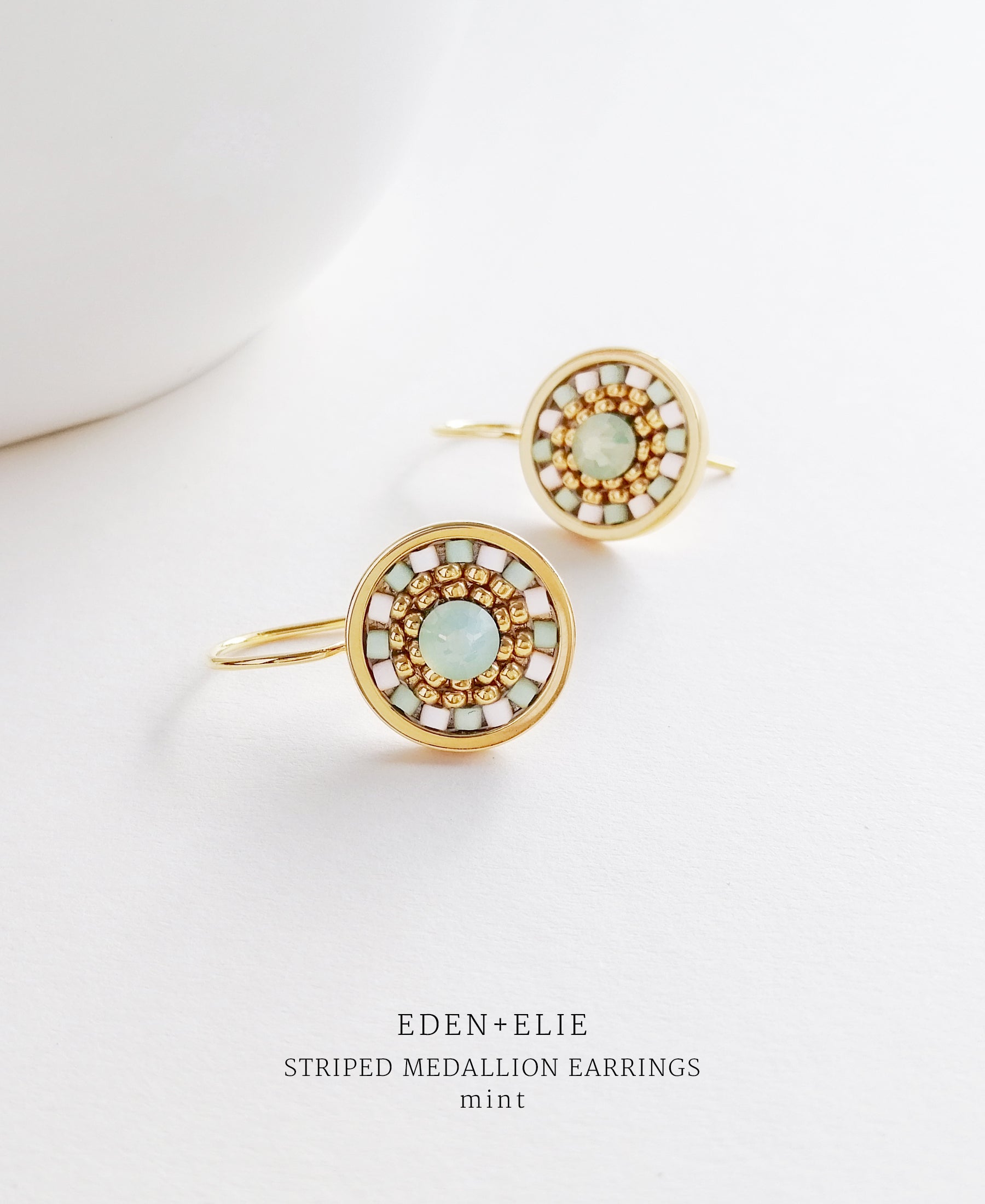 EDEN + ELIE Striped Medallion drop earrings - mint