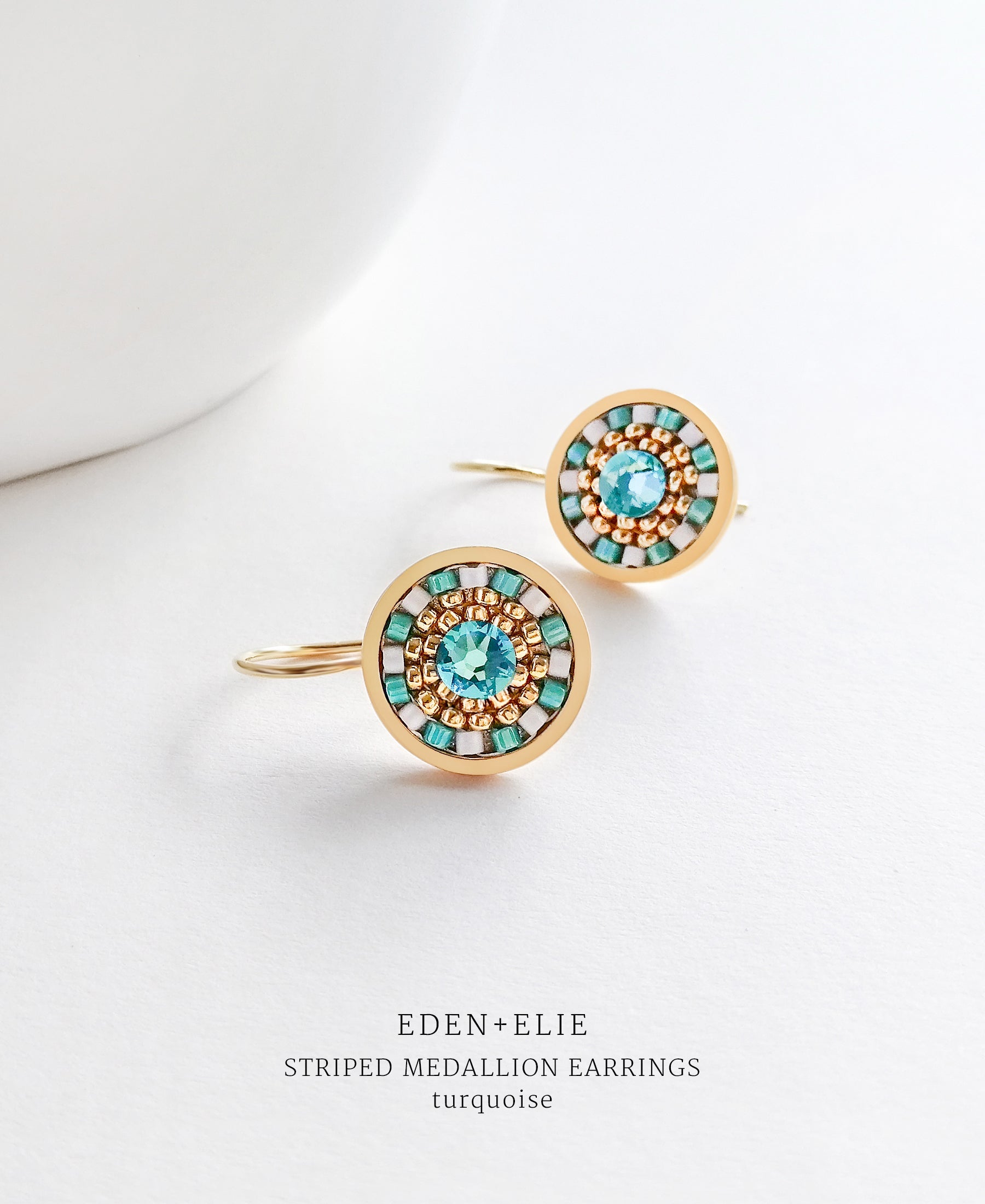 EDEN + ELIE Striped Medallion drop earrings - turquoise
