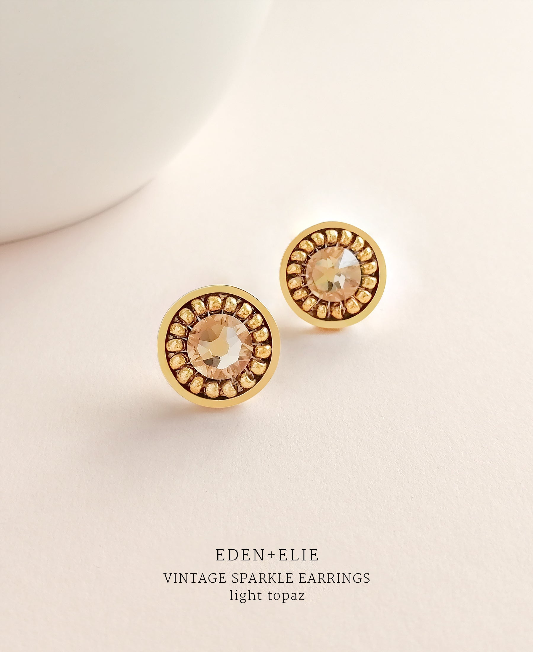 EDEN + ELIE gold plated jewelry Vintage Sparkle stud earrings - light topaz