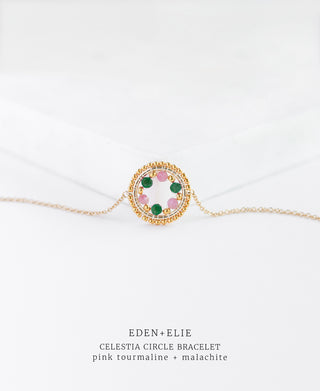 EDEN + ELIE Celestia Circle Bracelet - Pink Tourmaline + Malachite