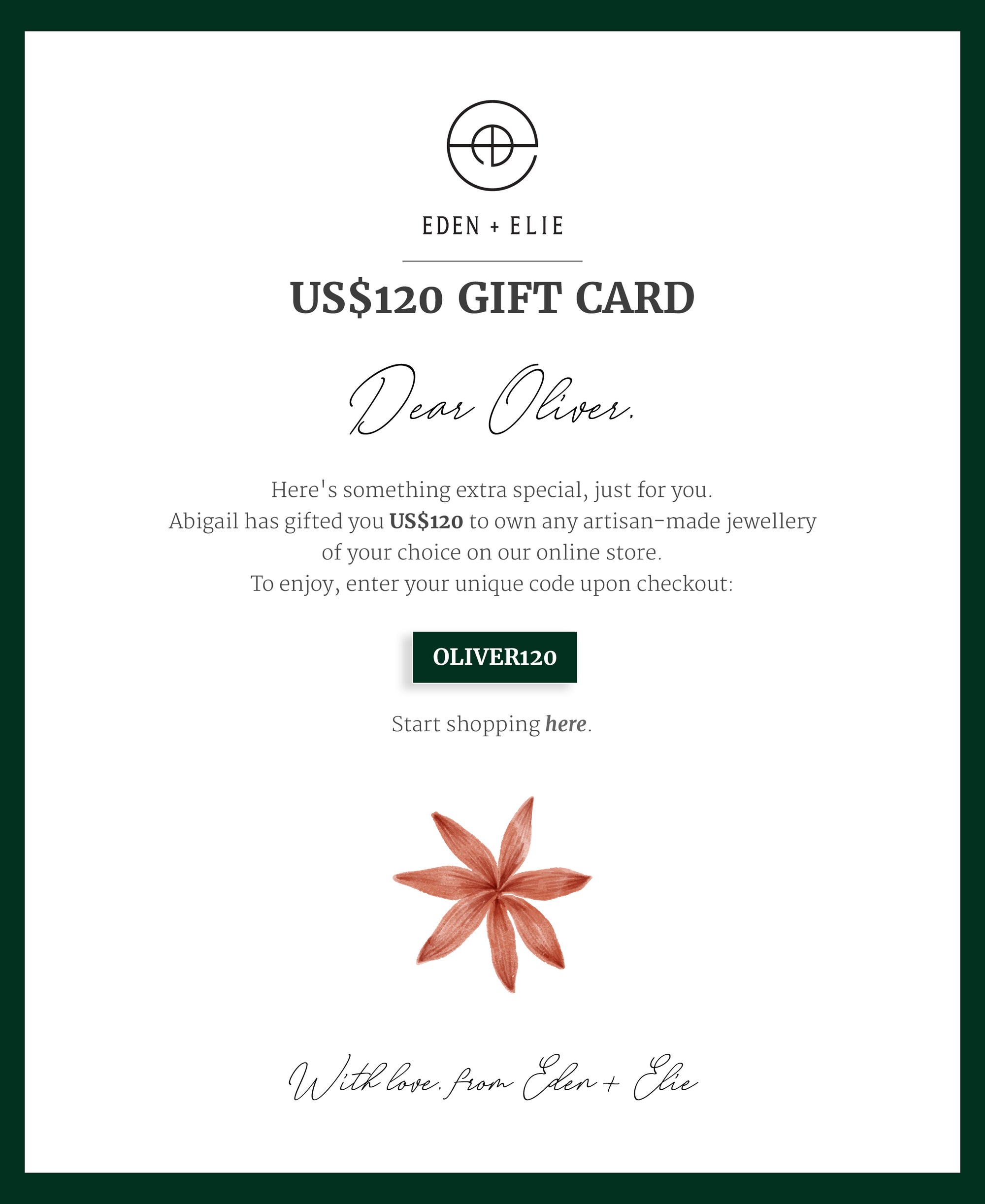 EDEN + ELIE Personalized E-Gift Card - $120