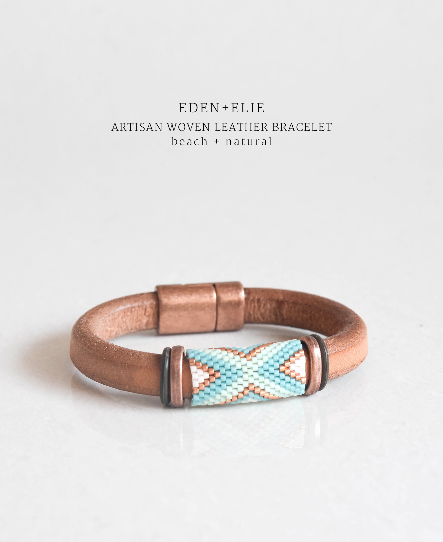 EDEN + ELIE handwoven thick leather bracelet - beach green