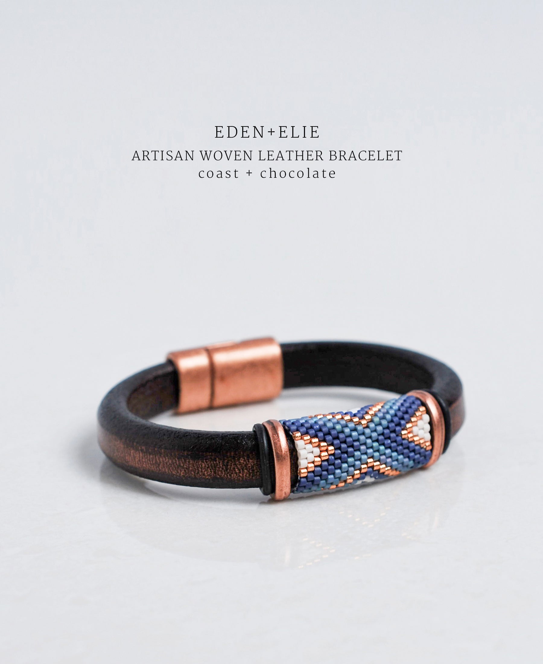 EDEN + ELIE handwoven thick leather bracelet - coast blue