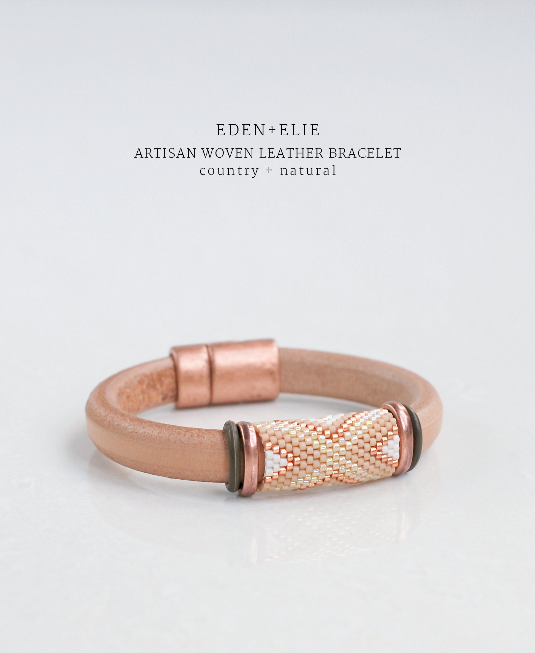 EDEN + ELIE handwoven thick leather bracelet - country brown
