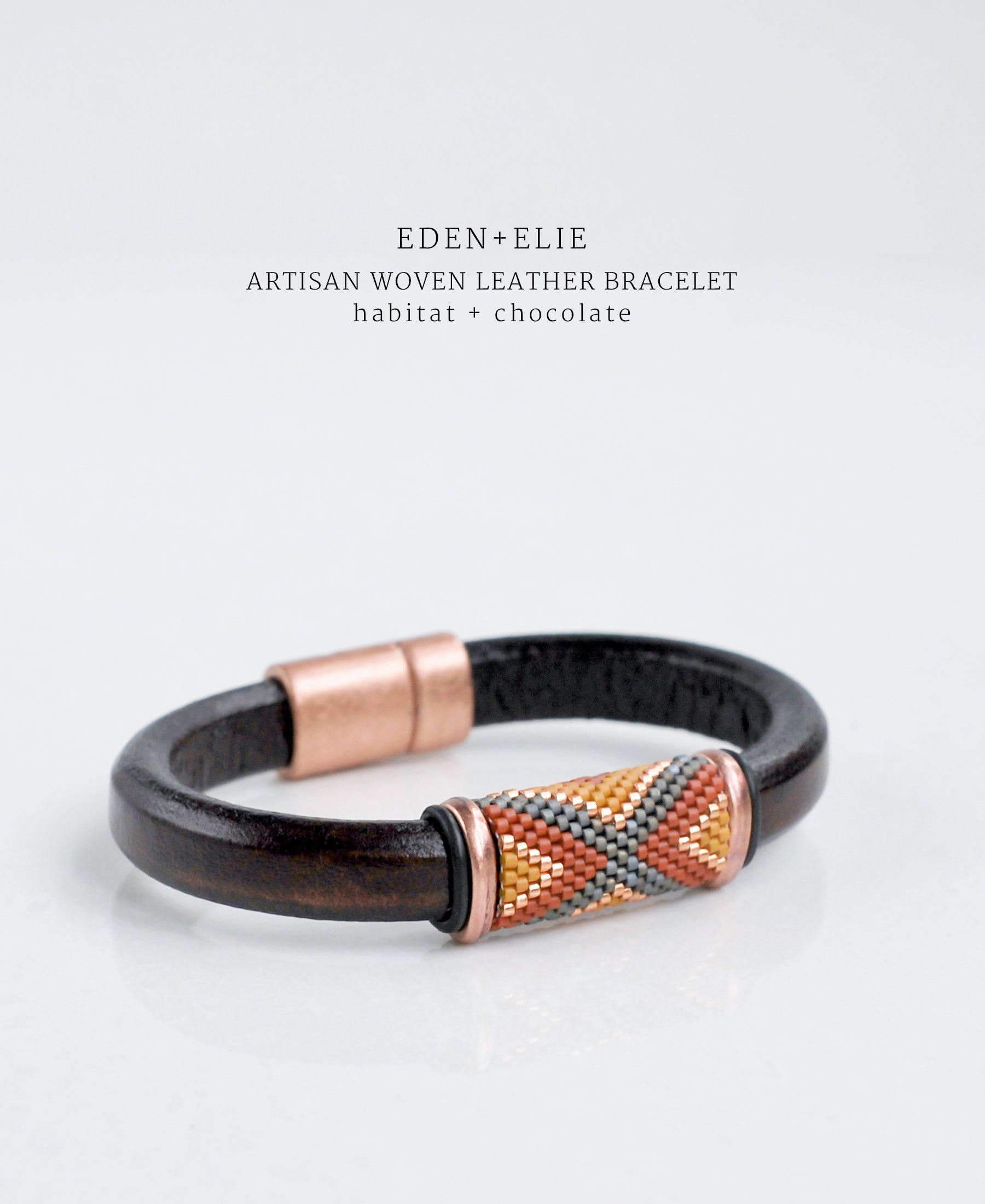 EDEN + ELIE handwoven thick leather bracelet - habitat brown