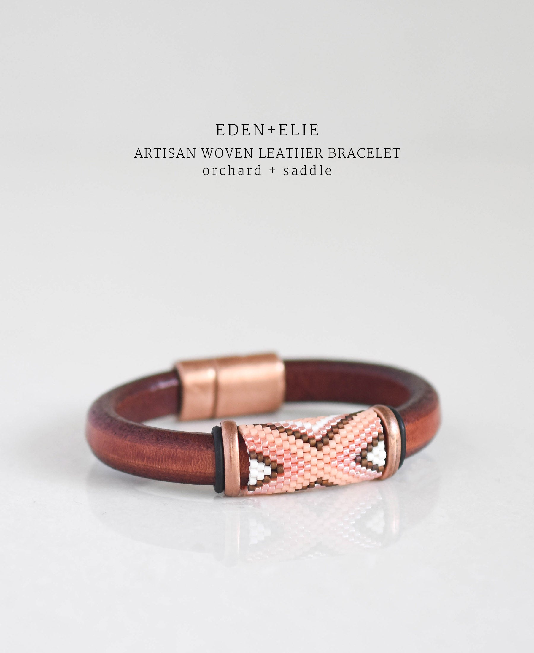EDEN + ELIE handwoven thick leather bracelet - orchard pink