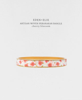 EDEN + ELIE Modern Peranakan gold narrow bangle - cherry blossom