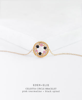 EDEN + ELIE Celestia Circle Bracelet - Pink Tourmaline + Black Spinel