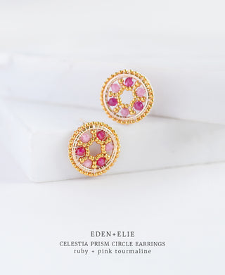 EDEN + ELIE Celestia Prism Circle Earrings - Ruby + Pink Tourmaline