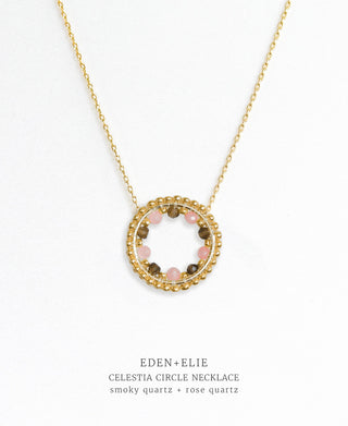 EDEN + ELIE Celestia Circle Necklace - Smoky Quartz + Rose Quartz