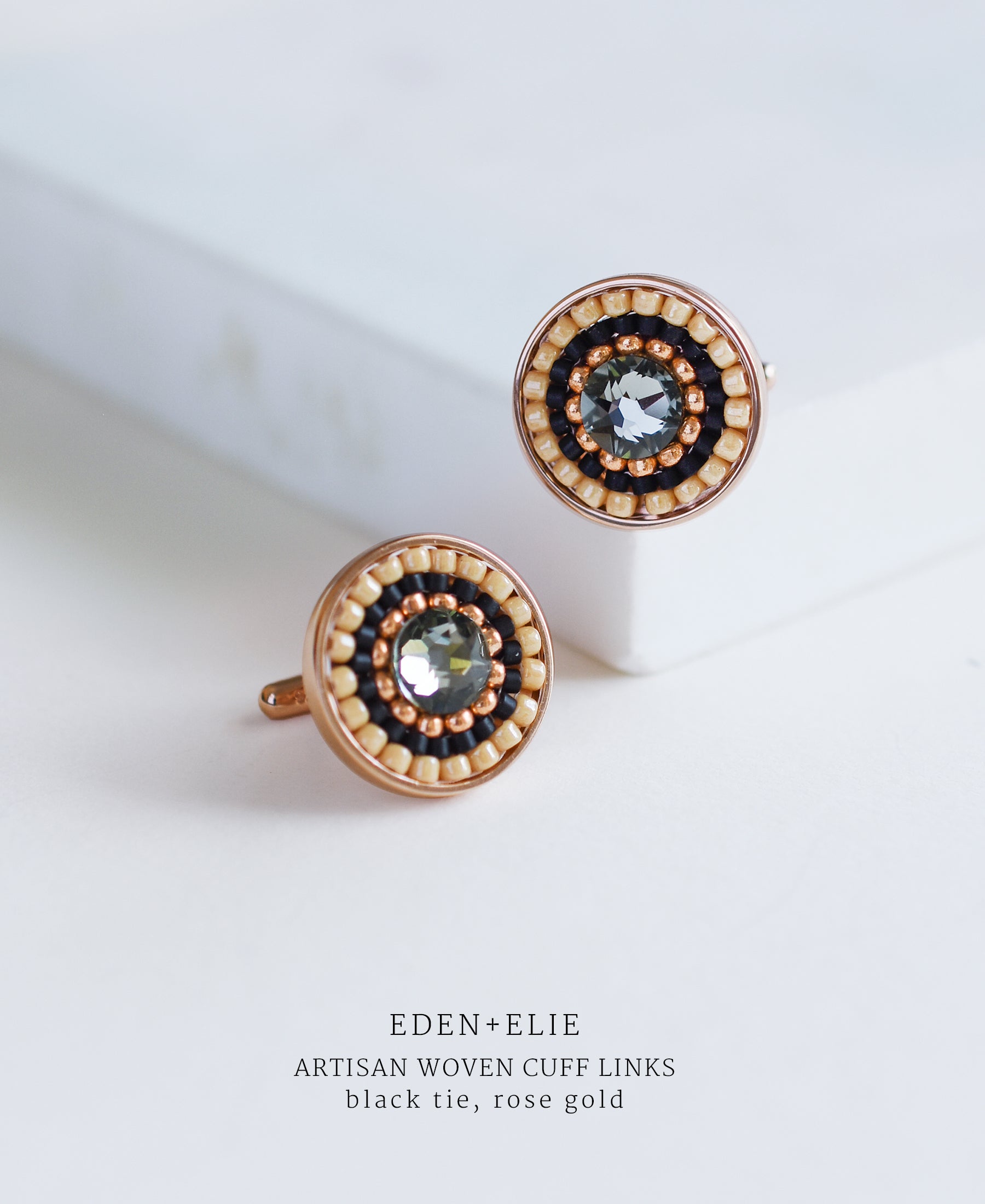 EDEN + ELIE artisan woven rose gold cuff links - black tie