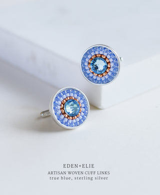 EDEN + ELIE Artisan Woven Sterling Silver Cuff Links - true blue