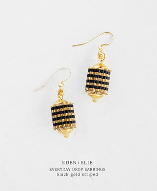 EDEN + ELIE Everyday Drop Earrings - black gold striped