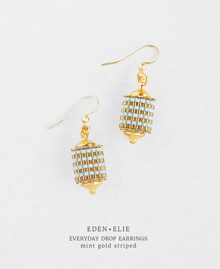 EDEN + ELIE Everyday Drop Earrings - mint gold striped