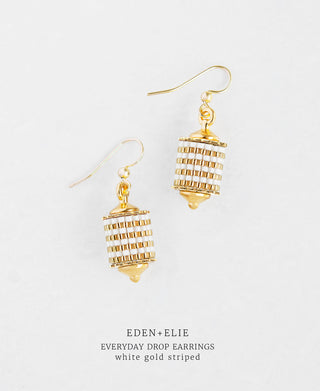 EDEN + ELIE Everyday Drop Earrings - white gold striped