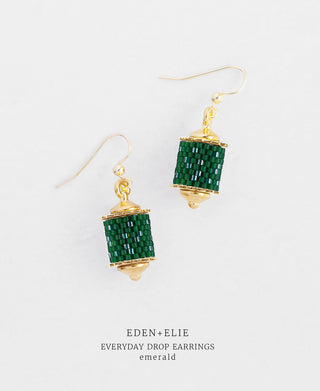 EDEN + ELIE Everyday Drop Earrings - emerald green