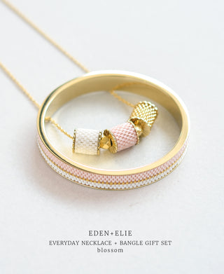 EDEN + ELIE Everyday Adjustable Length Necklace + Bangle Set - blossom pink