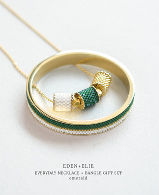 EDEN + ELIE Everyday Adjustable Length Necklace + Bangle Set - emerald green